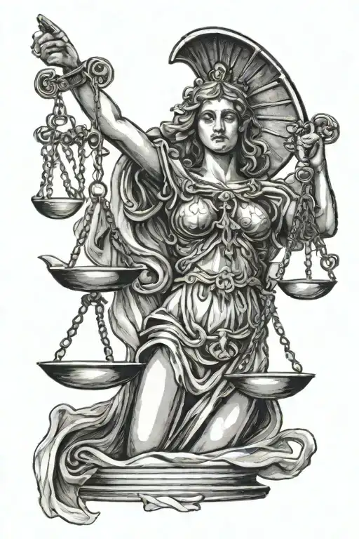Lady justice with three small crosses below  tattoo design idea