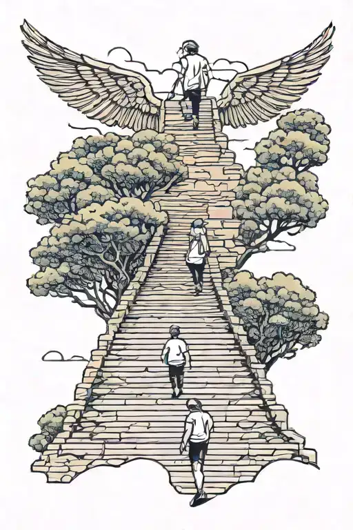 Father and daughter walking up on stairs to heaven tattoo design idea