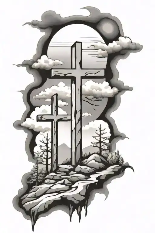 Three crosses on the hill tattoo design idea