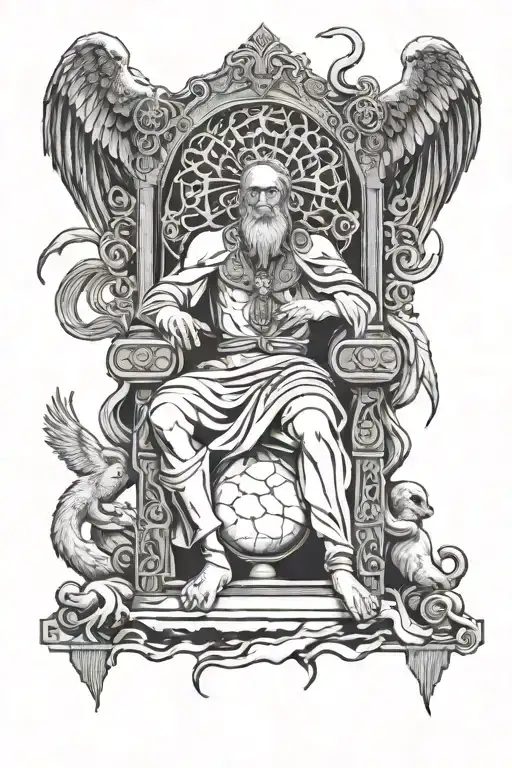 The Fasher, the Son, and Holy Spirit  sitting on the throne overseeing the Earth  tattoo design idea