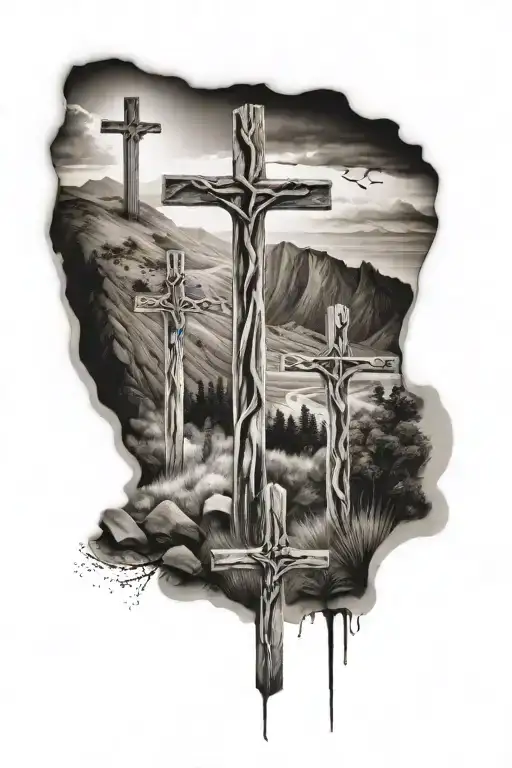 Three crosses on the hill tattoo design idea