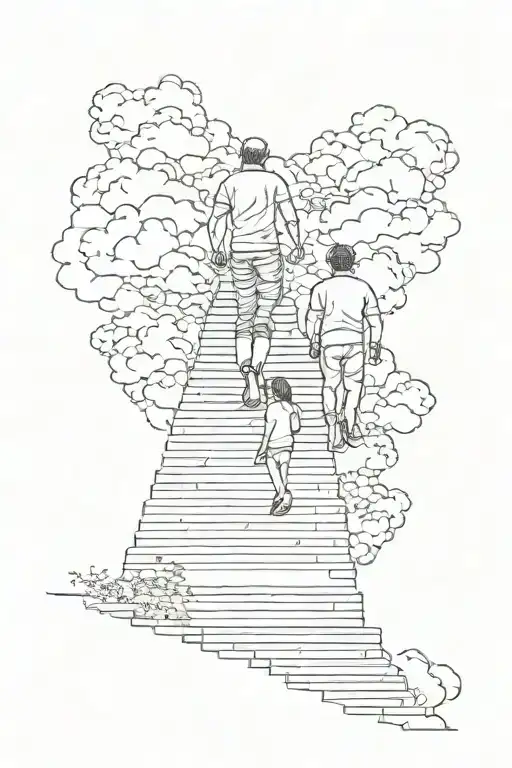 Father and daughter walking up on stairs to heaven tattoo design idea