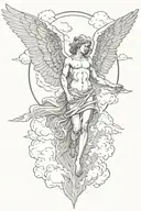 Angel looking down, with clouds behind tattoo design idea