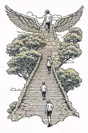 Father and daughter walking up on stairs to heaven tattoo design idea
