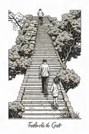 Father and daughter walking up on stairs to heaven tattoo design idea