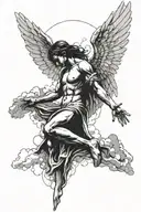  Angel looking down, with clouds behind tattoo design idea
