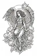 Angel looking down in clouds tattoo design idea