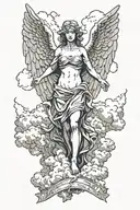  Angel looking down, with clouds behind tattoo design idea