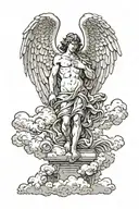  Angel looking down, with clouds behind tattoo design idea