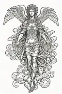  Angel looking down in clouds  tattoo design idea