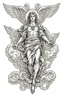  Angel looking down in clouds  tattoo design idea