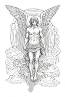  Angel looking down, with clouds behind tattoo design idea