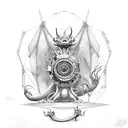 Mechanical Steampunk Robotic Dragon long body perfect body flow with red spider lillies thigh tattoo tattoo design idea