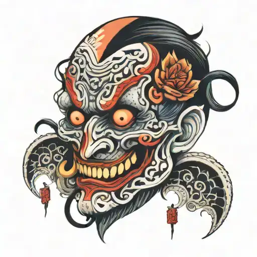 two face hanya mask sad and happy tattoo design idea