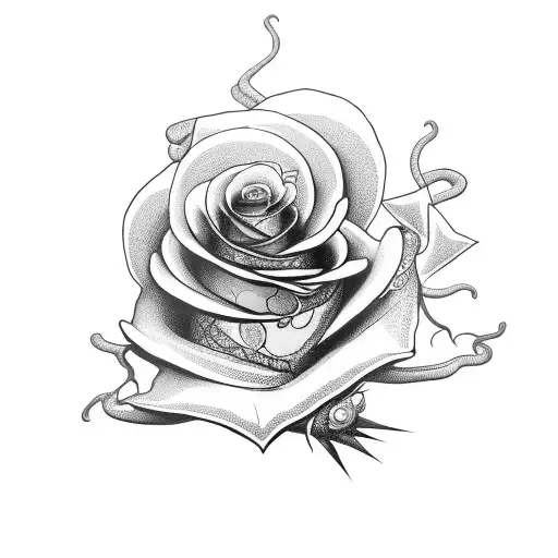 arms hugging snake that's wrapping around a rose tattoo design idea