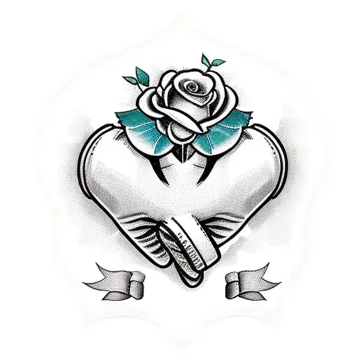 A heart-shaped boxing glove surrounded by roses, symbolizing the love for boxing and family tattoo design idea