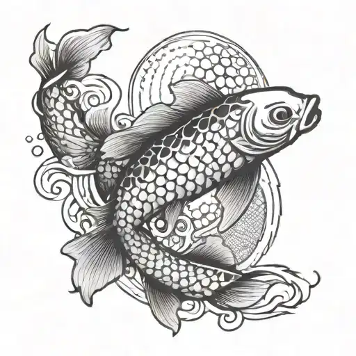 A traditional Japanese koi fish navigating through golf obstacles tattoo design idea
