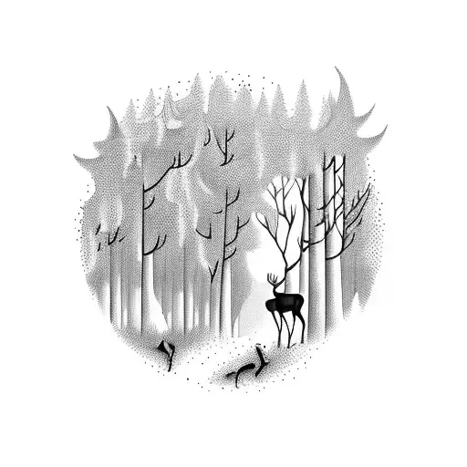 Forest with deer tattoo design idea