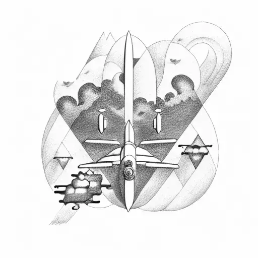 A binary code forming the shape of a plane flying through clouds tattoo design idea