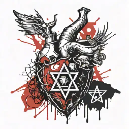 anatomical heart with a mark in the form of the Star of David tattoo design idea