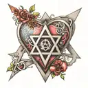 annotanotomy heart with a mark in the form of the Star of David tattoo design idea