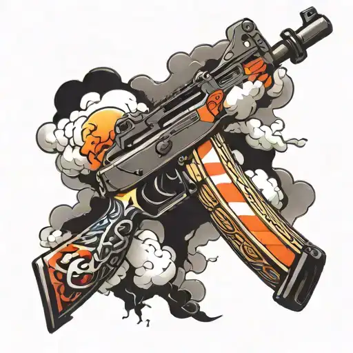 ak47 near clouds tattoo design idea