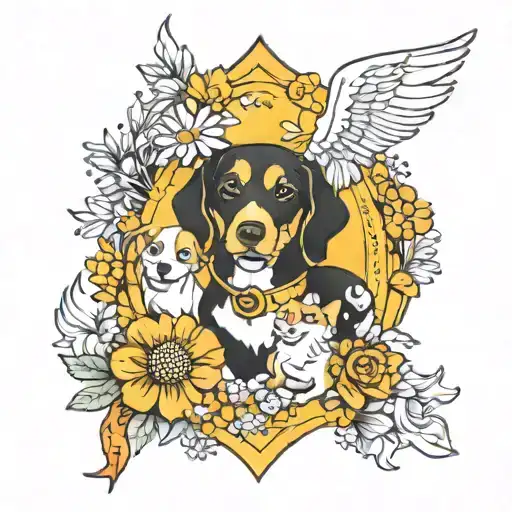 joy, dog, yellow, fire, twins, books, daisy tattoo design idea