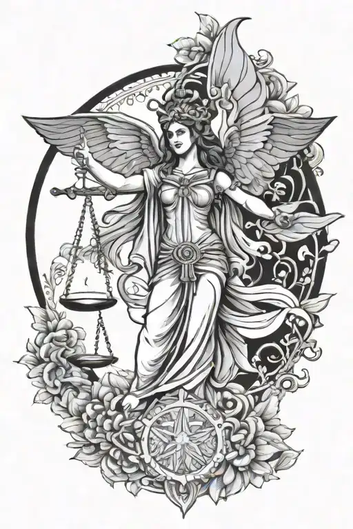 lady justice butterfly mandala tattoo design idea