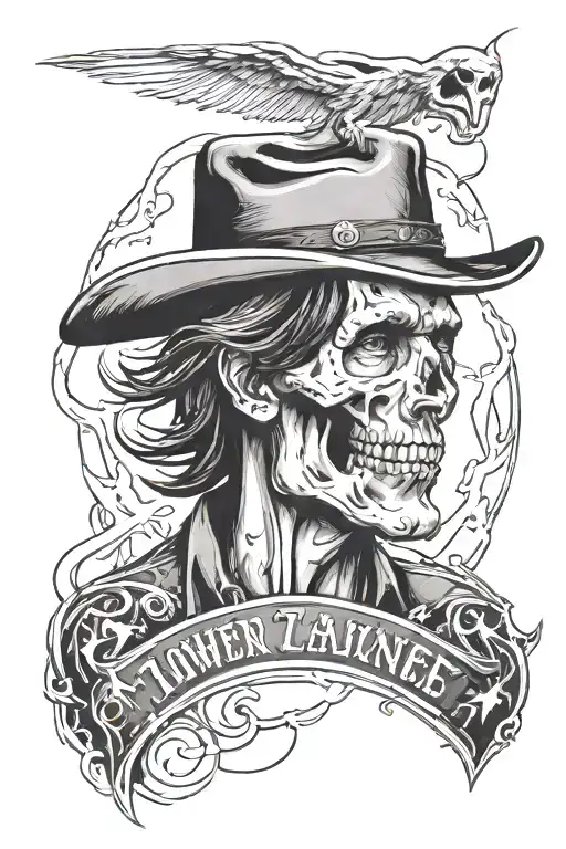 Combine Townes Van Zandt with a skull with lightning bolts surrounding tattoo design idea