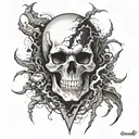 Combine a skull with thunder and lightning bolts in a dramatic and dynamic composition tattoo design idea