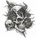 Combine a skull with thunder and lightning bolts in a dramatic and dynamic composition tattoo design idea