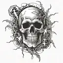 Combine a skull with thunder and lightning bolts in a dramatic and dynamic composition tattoo design idea