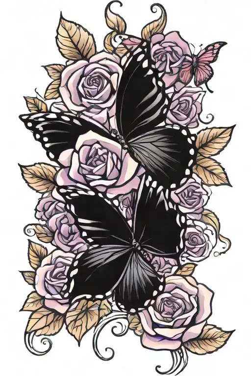 black rose purple butterfly tattoo design idea