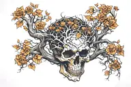 skull and tree of life intertwined within tattoo design idea