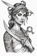 greek woman holding scissors  tattoo design idea