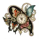 cross, butterfies and  clock face tattoo design idea