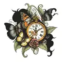 cross, butterfies and  clock face tattoo design idea