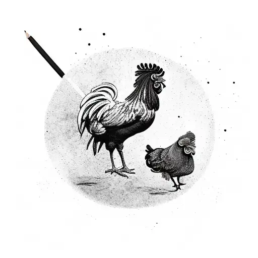 black rooster against red rooster. tattoo design idea