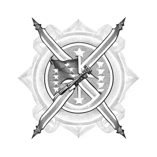 subdued American flag with cross and cavalry sabers tattoo design idea