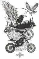 Nature scene featuring led zeppelin 4 and a dirtbike  tattoo design idea