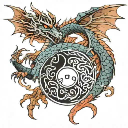 Dragon holding yin yang symbol tattoo design idea
