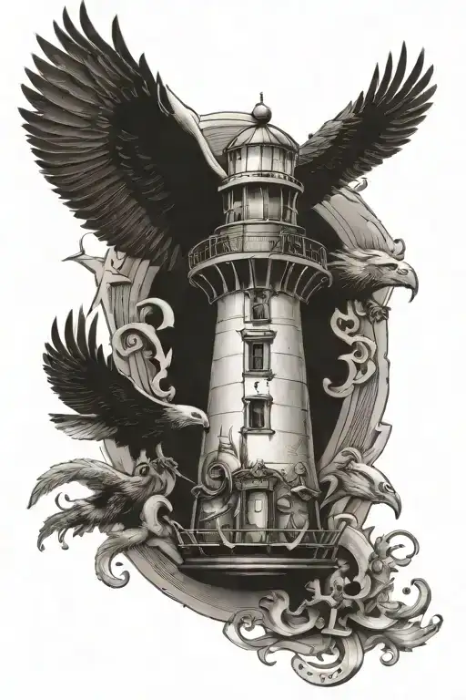 lighthouse, chieftain, marine raider, griffin, and eagle, globe, and anchor tattoo design idea