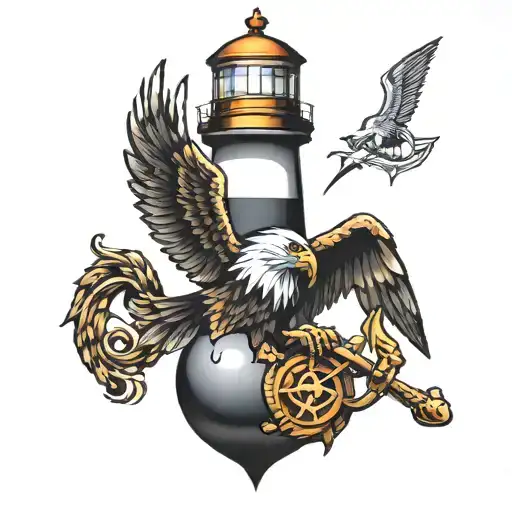 eagle, globe anchor, light house, griffin, chieftain, marine raider tattoo design idea