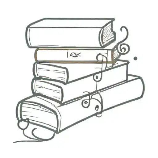 A minimalist tattoo of a stack of books with musical notes floating around them, combining your love for reading and music tattoo design idea