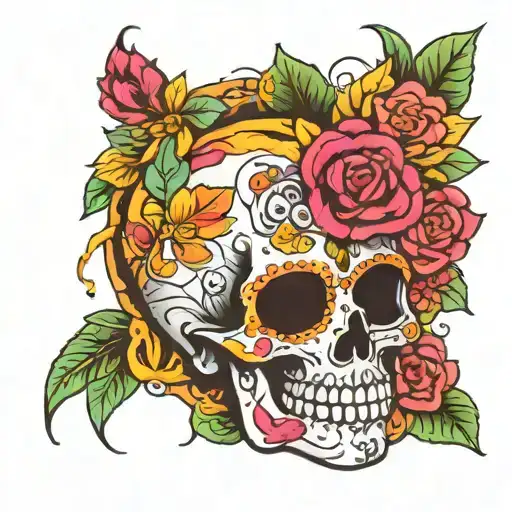 brain with sugar skull designs on kt tattoo design idea