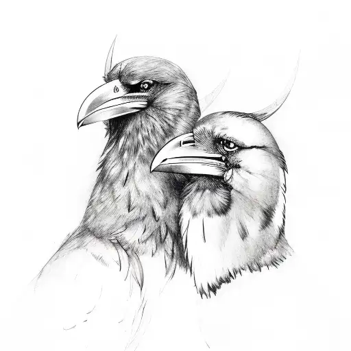 two ravens with viking writing tattoo design idea