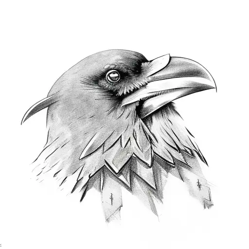 raven with viking writing tattoo design idea