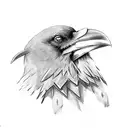 raven with viking writing tattoo design idea