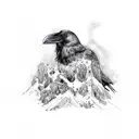 raven with viking writing tattoo design idea
