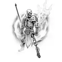 Skeleton warrior wielding a flaming sword tattoo design idea